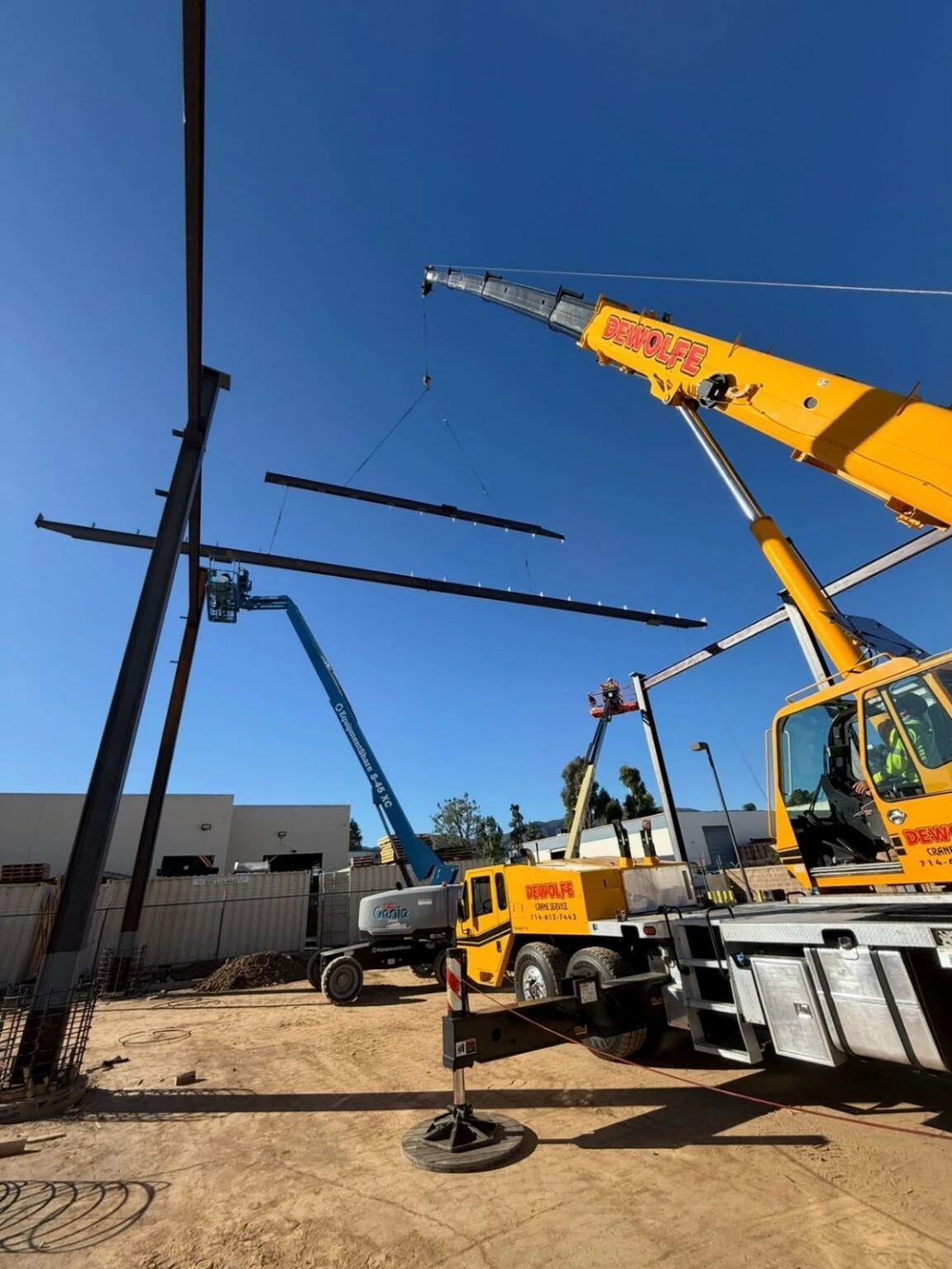 Structural steel building frame under construction